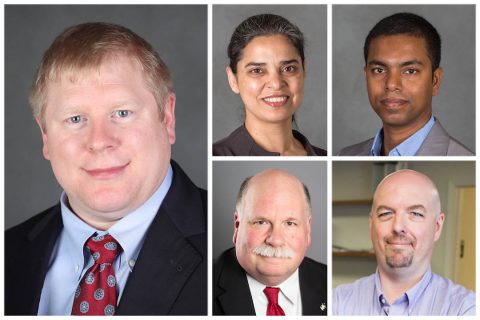 Clockwise from the left are Austin Peay State University's Drs. Perry Scanlan, Ramanjit Sahi and Vajira Manathunga, Mike Wilson and Dr. Andrew Luna. (APSU) Clockwise from the left are Austin Peay State University's Drs. Perry Scanlan, Ramanjit Sahi and Vajira Manathunga, Mike Wilson and Dr. Andrew Luna. (APSU)