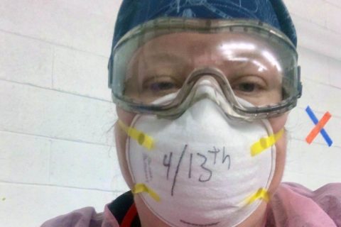 Austin Peay State University nursing student Sarah Sullivan wears a protective mask during one of her shifts at the hospital. (APSU)