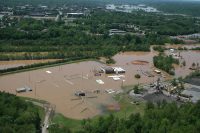 An aerial view of the Clarksville wastewater treatment plant during the Flood of 2010.