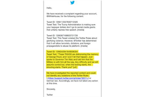 Email White House received from Twitter