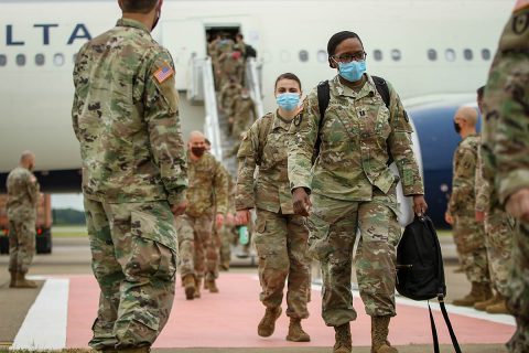 More than 200 Soldiers, who previously deployed to New York City to aid in the fight against COVID there, redeployed to Fort Campbell. Thursday. (Spc. Andrew Jo, 101st Airborne Division)