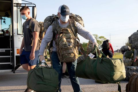 Soldiers with 501st Medical Company Area Support return to Fort Campbell, KY, May 23rd, 2020 to begin their quarantine following their medical efforts in the American North East in response to COVID-19. (U.S. Army photo by Sgt. Grant Ligon, 40th Public Affairs Detachment)