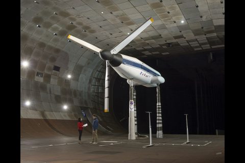 The Tiltrotor Test Rig, a test bed developed by NASA to study advanced designs for rotor blades, is seen in the 40- by 80-foot test section of the National Full-Scale Aerodynamics Complex in November 2017. (NASA/Ames Research Center/Dominic Hart) The Tiltrotor Test Rig, a test bed developed by NASA to study advanced designs for rotor blades, is seen in the 40- by 80-foot test section of the National Full-Scale Aerodynamics Complex in November 2017. (NASA/Ames Research Center/Dominic Hart)