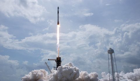 A SpaceX Falcon 9 rocket carrying the company's Crew Dragon spacecraft is launched from Launch Complex 39A on NASA’s SpaceX Demo-2 mission to the International Space Station with NASA astronauts Robert Behnken and Douglas Hurley onboard, Saturday, May 30, 2020, at NASA’s Kennedy Space Center in Florida. (NASA/Bill Ingalls)