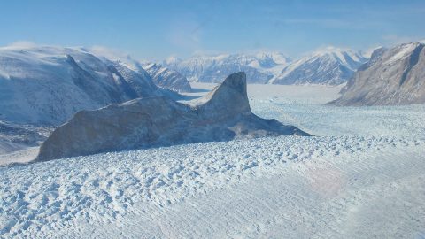The Kangerdlugssup (pictured) and Jakobshavn glaciers in Greenland have lost roughly 14 to 20 feet (4 to 6 meters) of elevation per year over the past 16 years. (NASA/Jim Yungel) The Kangerdlugssup (pictured) and Jakobshavn glaciers in Greenland have lost roughly 14 to 20 feet (4 to 6 meters) of elevation per year over the past 16 years. (NASA/Jim Yungel)