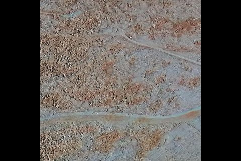 This image shows chaos terrain where blocks of material have shifted, rotated, tilted and refrozen. Scientists use this as a puzzle for clues about how the surface has changed. The area is called Chaos Near Agenor Linea for its proximity to the wide band of that name at the bottom of the image. (NASA/JPL-Caltech/SETI Institute) This image shows chaos terrain where blocks of material have shifted, rotated, tilted and refrozen. Scientists use this as a puzzle for clues about how the surface has changed. The area is called Chaos Near Agenor Linea for its proximity to the wide band of that name at the bottom of the image. (NASA/JPL-Caltech/SETI Institute)