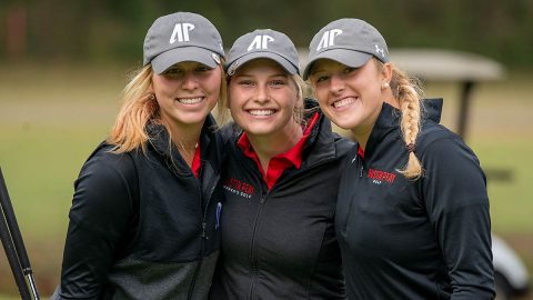 Austin Peay State University Women's Golf (L to R) freshman Payton Elkins, Meghann Stamps, and junior Riley Cooper earn WGCA All-American Scholar honors for 2019-2020 academic year. (APSU Sports Information)