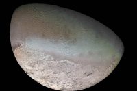 This global color mosaic of Neptune’s moon Triton was taken in 1989 by Voyager 2 during its flyby of the Neptune system. (NASA/JPL/USGS)