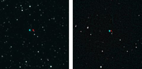 Stereo for 3D Glasses: These anaglyph images can be viewed with red-blue stereo glasses to reveal the stars' distance from their backgrounds. On the left is Proxima Centauri and on the right is Wolf 359. (NASA) Stereo for 3D Glasses: These anaglyph images can be viewed with red-blue stereo glasses to reveal the stars' distance from their backgrounds. On the left is Proxima Centauri and on the right is Wolf 359. (NASA)