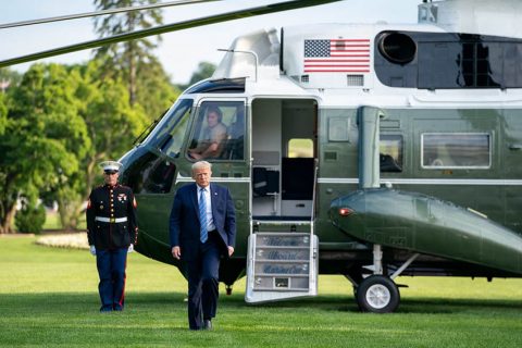 President Donald Trump disembarks Marine One on the South Lawn of the White House. (White House)