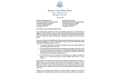 Representative Mark Green Calls on National Security Subcommittee to Examine Program for Foreign Military Recruits