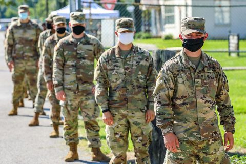 101st Airborne Division Soldiers prepare to receive COVID tests at Fort Campbell, Kentucky, July 27th. More than 4,000 Soldiers will receive a mandatory COVID test prior to a deployment to the Joint Readiness Training Center at Fort Polk, Louisiana. Soldiers who test positive will remain in isolation at Fort Campbell until cleared by medical professionals. (U.S. Army photo by Maj. Kevin Andersen)