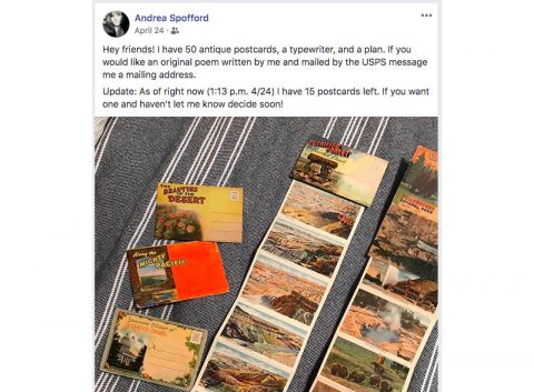 Spofford typed original poems on 50 antique postcards and mailed them to friends. (APSU) Spofford typed original poems on 50 antique postcards and mailed them to friends. (APSU)