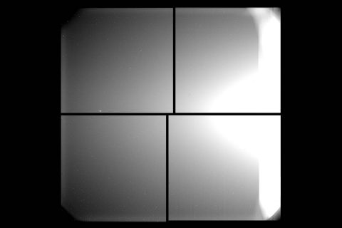 The first images from the Solar and Heliospheric Imager, or SoloHI instrument, reveal the zodiacal light (the bright blob of light on the right protruding towards the center). Mercury is also visible as a bright dot on the image left. The straight bright feature on the very edge of the image is a baffle illuminated by reflections from the spacecraft’s solar array. (Solar Orbiter/SoloHI team (ESA & NASA), NRL)