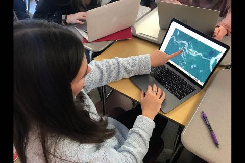 A ninth grader at Weston High School in Weston, Massachusetts, scours satellite imagery to locate illegal gold mines in the Yanomami protected territory of the Amazon rainforest in Brazil. Founded by former NASA officials, Earthrise Alliance is helping students engage with emerging environmental stories through Earth-observation data. (Earthrise Education)