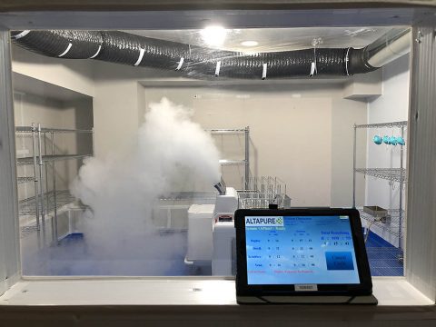 The decontamination room at University Hospitals where the N95 masks are disinfected using the peracetic acid method. (University Hospitals)