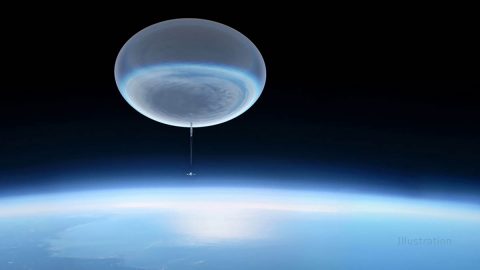 This illustration shows a high-altitude balloon ascending into the upper atmosphere. When fully inflated, these balloons are 400 feet (150 meters) wide, or about the size of a football stadium, and reach an altitude of 130,000 feet (24.6 miles or 40 kilometers). (NASA's Goddard Space Flight Center Conceptual Image Lab/Michael Lentz)