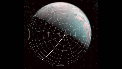 The north pole of Ganymede can be seen in center of this annotated image taken by the JIRAM infrared imager aboard NASA's Juno spacecraft on Dec. 26, 2019. The thick line is 0-degrees longitude. (NASA/JPL-Caltech/SwRI/ASI/INAF/JIRAM)