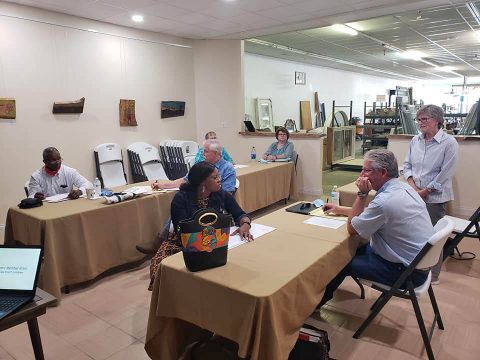 Habitat for Humanity of Montgomery County’s newest board members meet for an onboarding workshop in the new community space at the Clarksville ReStore.