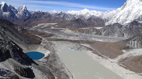 Lake Imja near Mount Everest in the Himalaya is a glacier lake that has grown to three times its length since 1990. (Planetary Science Institute/Jeffrey S. Kargel)
