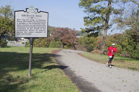 A runner tackles Emerald Hill during the Austin Peay State University 2015 5K. (APSU)