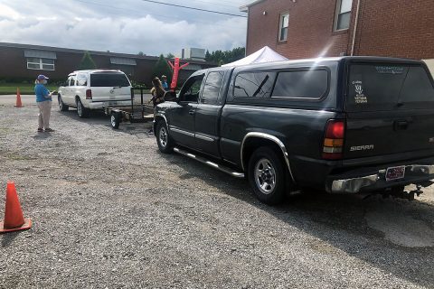 Loaves and Fishes distributing food this past Saturday.