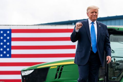 President Donald Trump delivers remarks in support of the Farmers to Families Food Box distribution program. (White House)