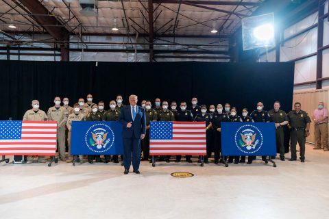 President Donald Trump with U.S. Customs and Border Protection officers in Yuma, Arizona. (White House)