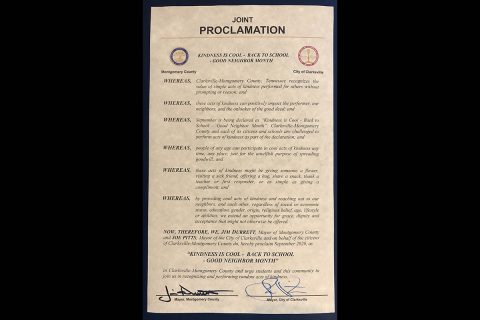 Kindness is Cool Back to School/Good Neighbor Month proclamation