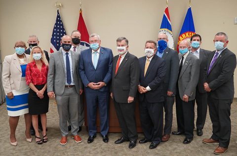 Left to Right front row: Commissioner Leverett, Councilwoman Streetman, Representative Hodges, House Deputy Speaker Johnson, Senator Powers, Commissioner Gannon, Commissioner Rasnic, Commissioner Creek and Montgomery County Mayor Durrett. Back Row left to right: Clarksville Mayor Pitts, Commissioner Harper and City Councilman Burkhart.