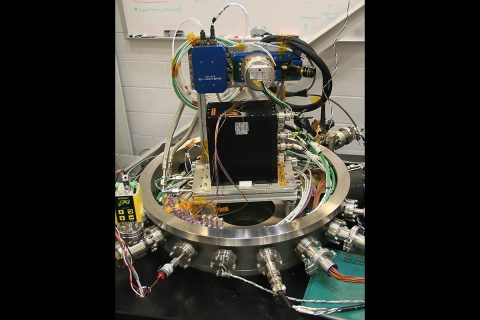 SPLICE hardware undergoing preparations for a vacuum chamber test. Three of SPLICE’s four main subsystems will have their first integrated test flight on a Blue Origin New Shepard rocket. (NASA) SPLICE hardware undergoing preparations for a vacuum chamber test. Three of SPLICE’s four main subsystems will have their first integrated test flight on a Blue Origin New Shepard rocket. (NASA)