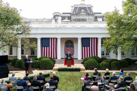 President Donald Trump and Vice President Mike Pence give remarks during an update on the nation’s Coronavirus testing strategy. (White House) President Donald Trump and Vice President Mike Pence give remarks during an update on the nation’s Coronavirus testing strategy. (White House)