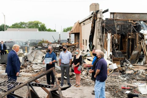 President Donald Trump surveys property damage in Kenosha, Wisconsin. (White House)