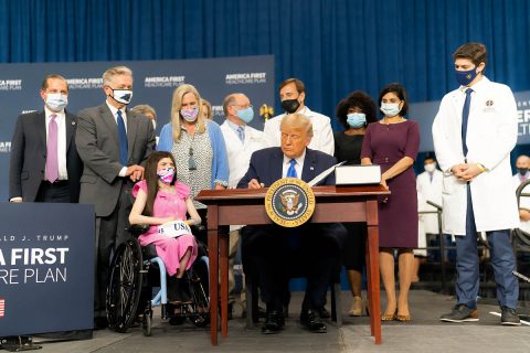 President Donald Trump signs an executive order on the America First Healthcare Plan in Charlotte, North Carolina. (White House)