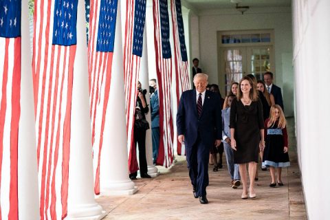 President Donald Trump walks with Judge Amy Coney Barrett, his nominee for Associate Justice of the Supreme Court of the United States. (White House)