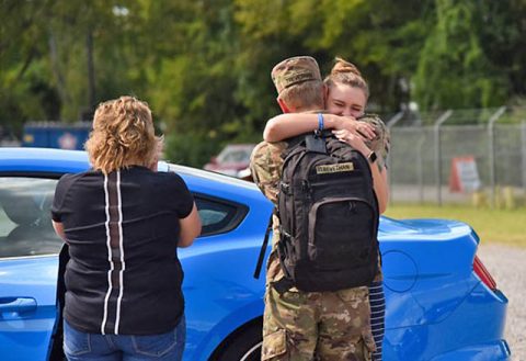 Soldiers from the 194th Engineer Brigade are greeted by loved ones at an improvised, drive-thru homecoming ceremony, in Smyrna, Sept. 17, following a year-long deployment to the middle-east. Extra distancing measures were put in place to ensure everyone’s safety, as the Guardsmen have been quarantining and undergoing a demobilization process for two weeks in Texas before returning to Tennessee. (U.S. Army Staff Sgt. Timothy Cordeiro)