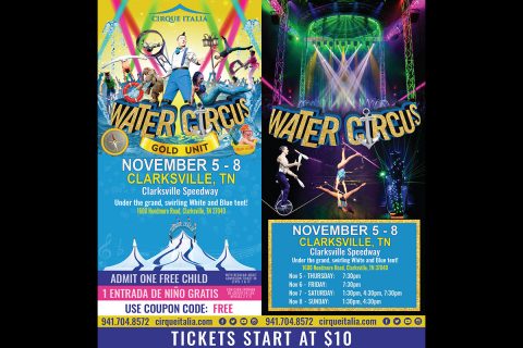 Cirque Italia will be performing in Clarksville November 5th through November 8th at the Clarskville Speedway.