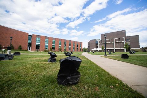 APSU artist uses crushed black barrels, white sidewalks to illustrate systemic racial violence