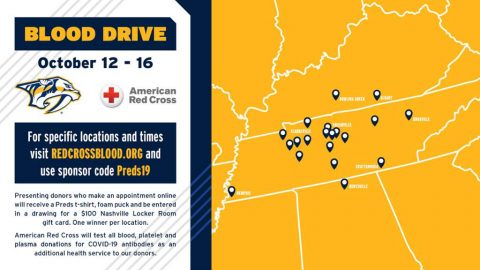 American Red Cross, Nashville Predators team up for largest multi-state summer Blood Drive, October 12th-16th.