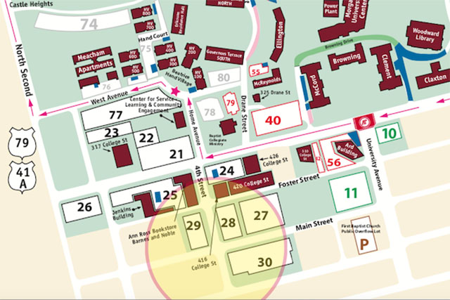 Austin Peay State University parking map for losts 28, 29 and 30. (APSU)