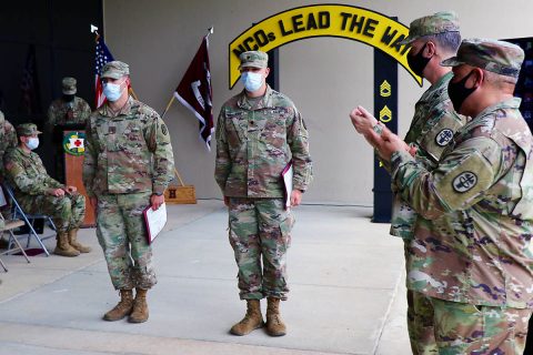 Sgt. Logan Harris and Spc. Mark Braddock were named Blanchfield Army Community Hospital NCO and Soldier of the Year during an award ceremony Oct. 8. Four NCOs and four junior enlisted Soldiers participated in the week-long competition. Harris and Braddock will go on to represent BACH in the Regional Health Command-Atlantic Best Warrior Competition after the new year. (BACH)