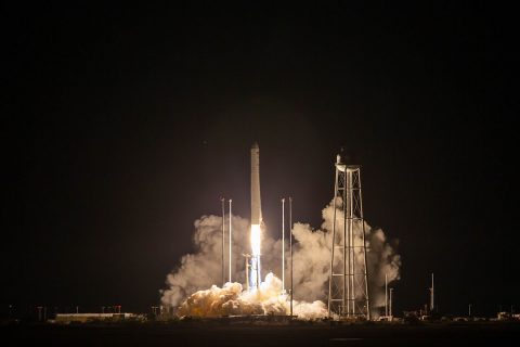 A Northrop Grumman Antares rocket launches to the International Space Station on Oct. 2nd, 2020, from NASA's Wallops Flight Facility, Wallops Island, Virginia. The rocket is carrying a Cygnus spacecraft with 8,000 pounds of supplies and experiments. (NASA Wallops/Patrick Black)