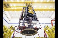 For the first time ever, testing teams at Northrop Grumman in Redondo Beach, California carefully lifted the fully assembled James Webb Space Telescope in order to prepare it for transport to nearby acoustic and sine-vibration testing facilities. (NASA/Chris Gunn)