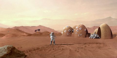 Illustration of a Mars habitat concept developed by the Colorado School of Mines and ICON for NASA's 3D-Printed Habitat Challenge. (Logan Architecture)