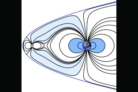 This illustration shows how Earth and its Moon both had magnetic fields that were connected billions of years ago, helping to protect their atmospheres from streams of damaging solar particles, according to new research. (NASA)