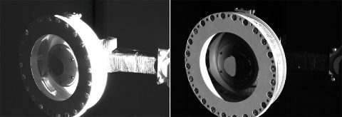 This image show the OSIRIS-REx Touch-and-Go Sample Acquisition Mechanism (TAGSAM) sampling head extended from the spacecraft at the end of the TAGSAM arm. The spacecraft’s SamCam camera captured the images on Nov. 14, 2018 as part of a visual checkout of the TAGSAM system, which was developed by Lockheed Martin Space to acquire a sample of asteroid material in a low-gravity environment. The imaging was a rehearsal for a series of observations that will be taken at Bennu directly after sample collection. (NASA/Goddard/University of Arizona)