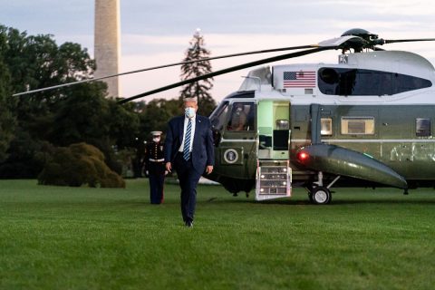 President Donald Trump returns to the White House from Walter Reed National Military Medical Center. (White House) President Donald Trump returns to the White House from Walter Reed National Military Medical Center. (White House)