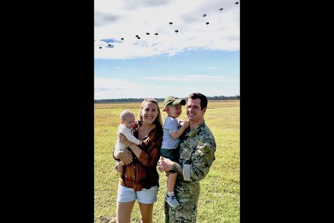 Zachary Labas with his family following an airborne operation on Fryar Drop Zone, Fort Benning, Georgia. (APSU)