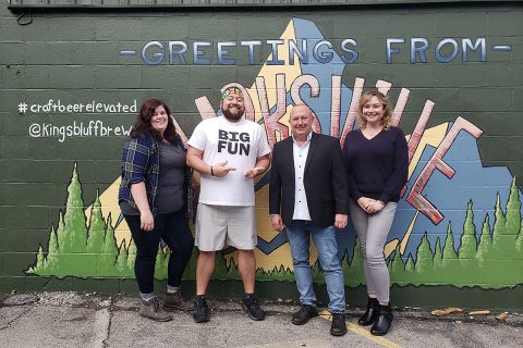 (L to R) King’s Bluff Brewery Brewing Partner Jessica Atkinson, KBB Owner Dustyn Brewer, Habitat Executive Director Rob Selkow, and Habitat Operations Manager Nicole June.