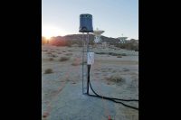 One of three radio detectors that make up the Survey for Transient Astronomical Radio Emission 2 (STARE2) array is shown here at the Goldstone Deep Space Communications Complex in California’s Mojave Desert. The other detectors are in Big Pine, California, and Delta, Utah. (NASA)